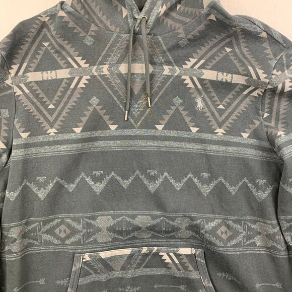 Ralph Lauren Polo Mens Sweater 2XL Black Gray Aztec Hoodie Southwestern Tribal - Picture 2 of 13